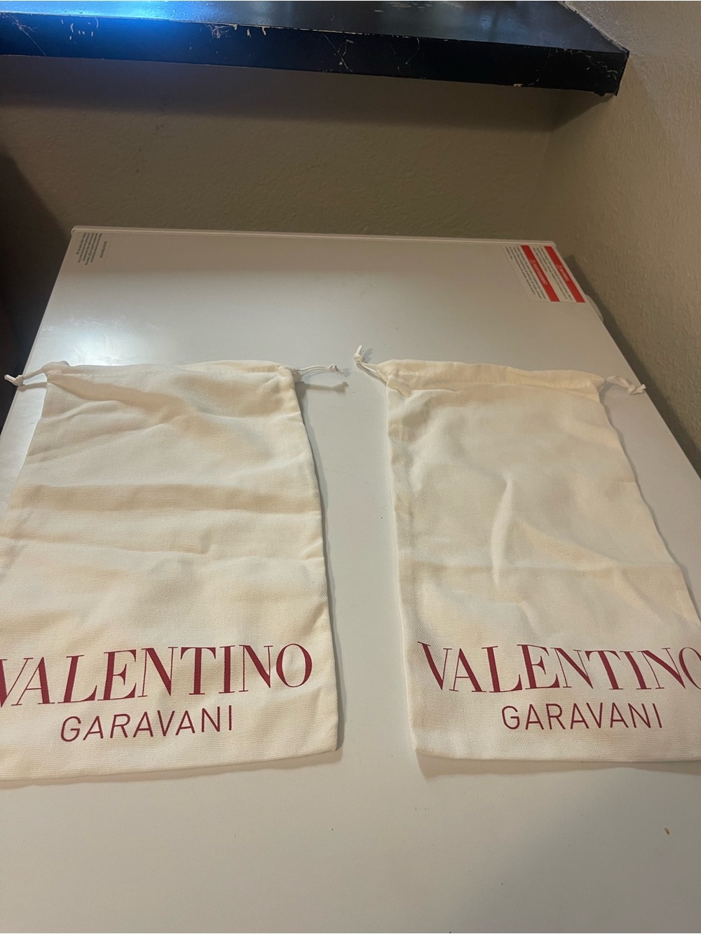 Valentino Garavani Cream Drawstring Dust Bags with Red Logo (Pair)